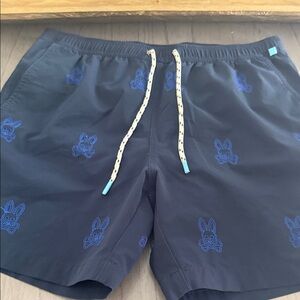 Psycho Bunny Navy Swim Trunks with Blue Bunny Embroidery